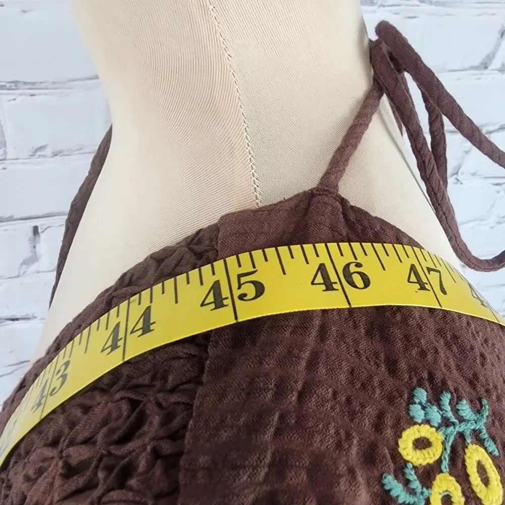 Free People Dress Maisie Midi Brown Floral Boho Embroidered size XS Cottage Core - Picture 8 of 13